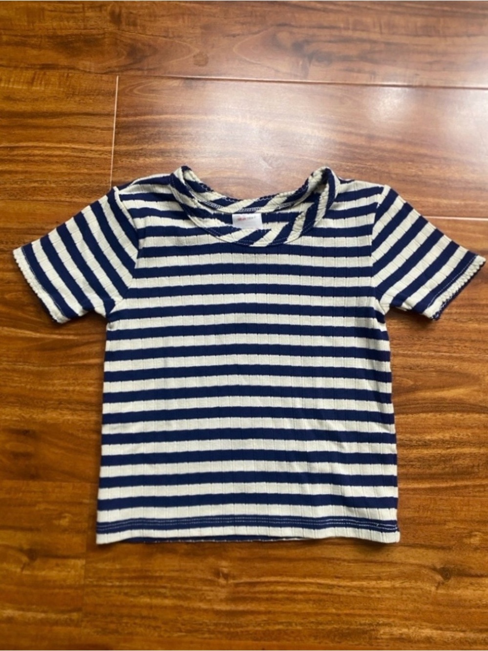 NWOT New Hanna Andersson Girls Navy Cream Stripe Pointelle T-Shirt Size 6/7